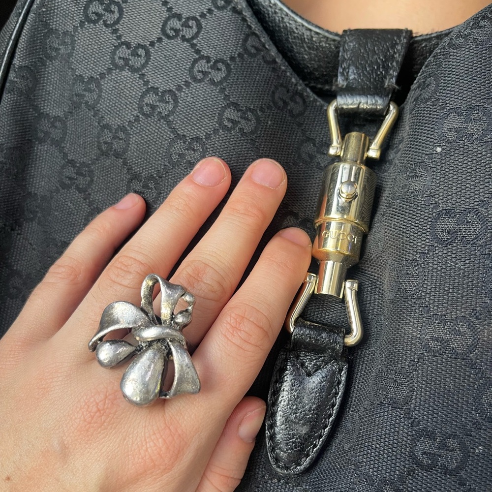 Vintage sterling silver large bow ring